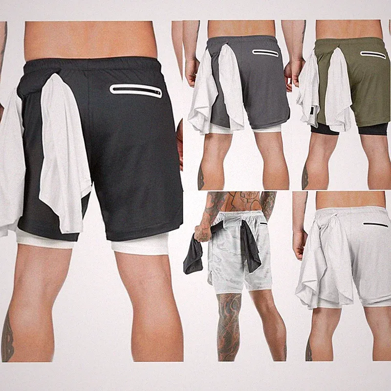 Herren 2 in 1 Shorts Fitness Sporthose Kurz Jogging Schnelltrocknende Laufhose