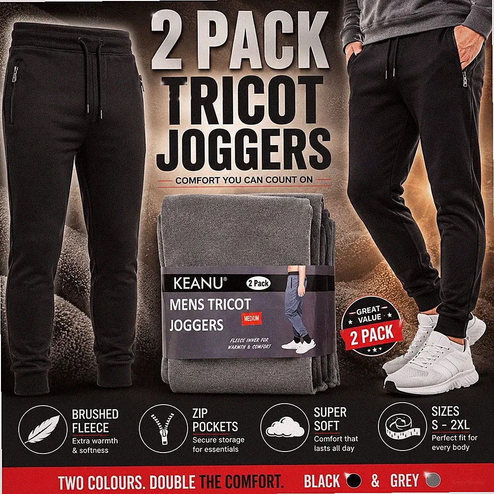Herren 2er Pack Bündchen Bein Fleece Gym Jogginghose Lounge Hose Reißverschlusstaschen Regular Fit