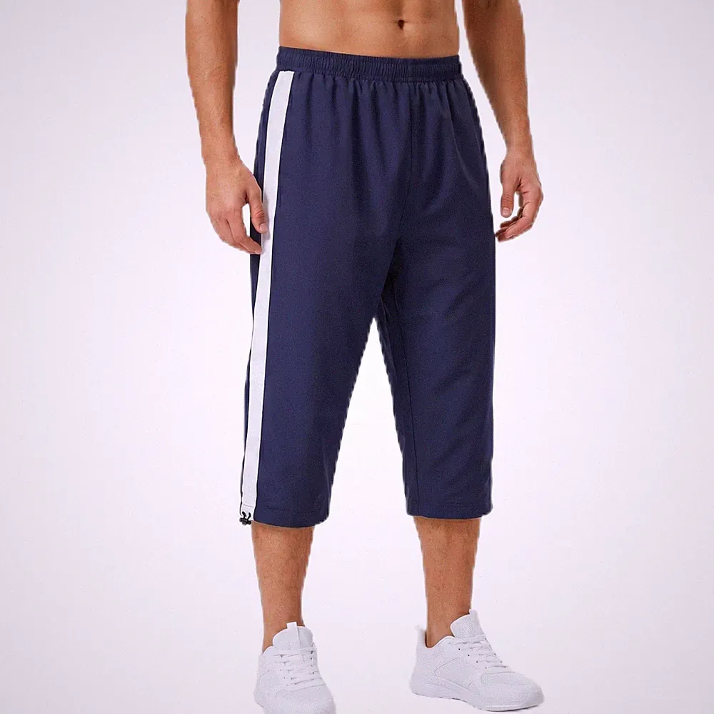 Herren 3/4 Jogginghose Netz gefüttert Fitnessstudio Jogginghose ein Streifen Sporthose