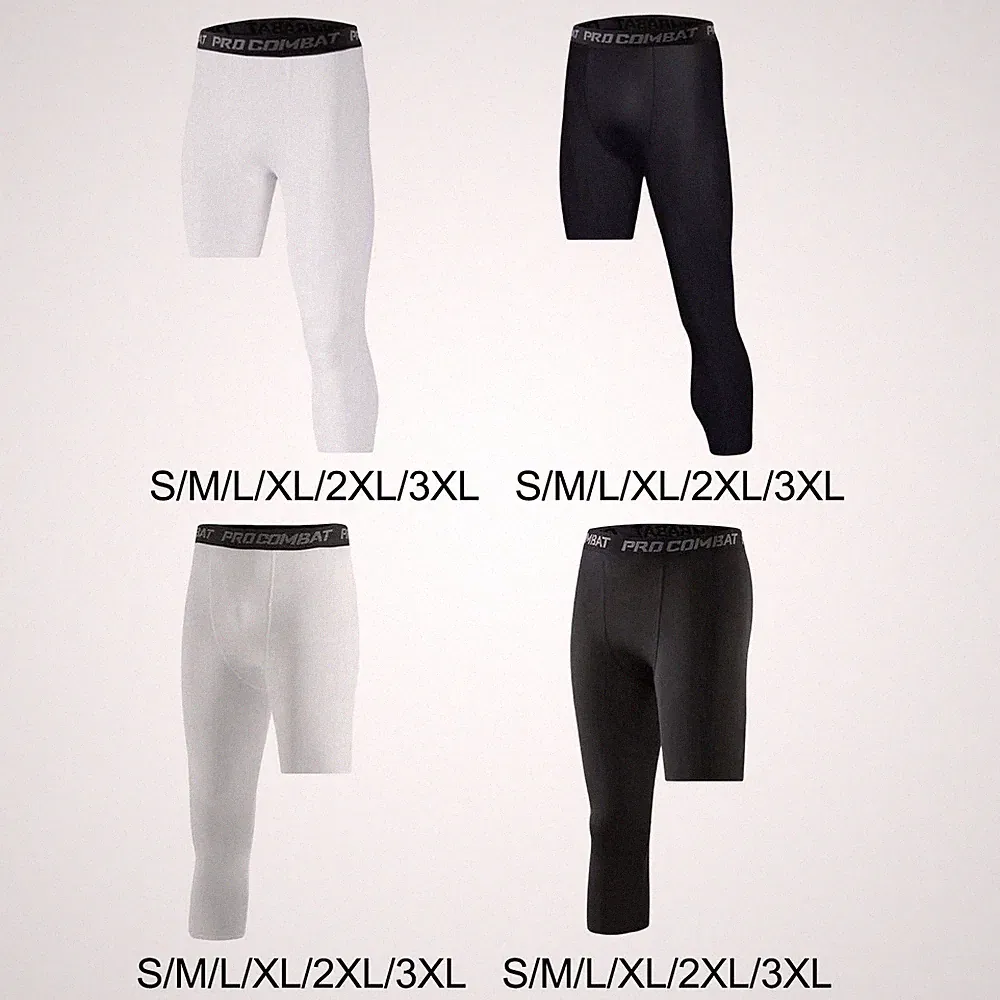 Herren 3/4 Kompressionshose Basisschicht Hose Trainingsleggings für Jogging Gym