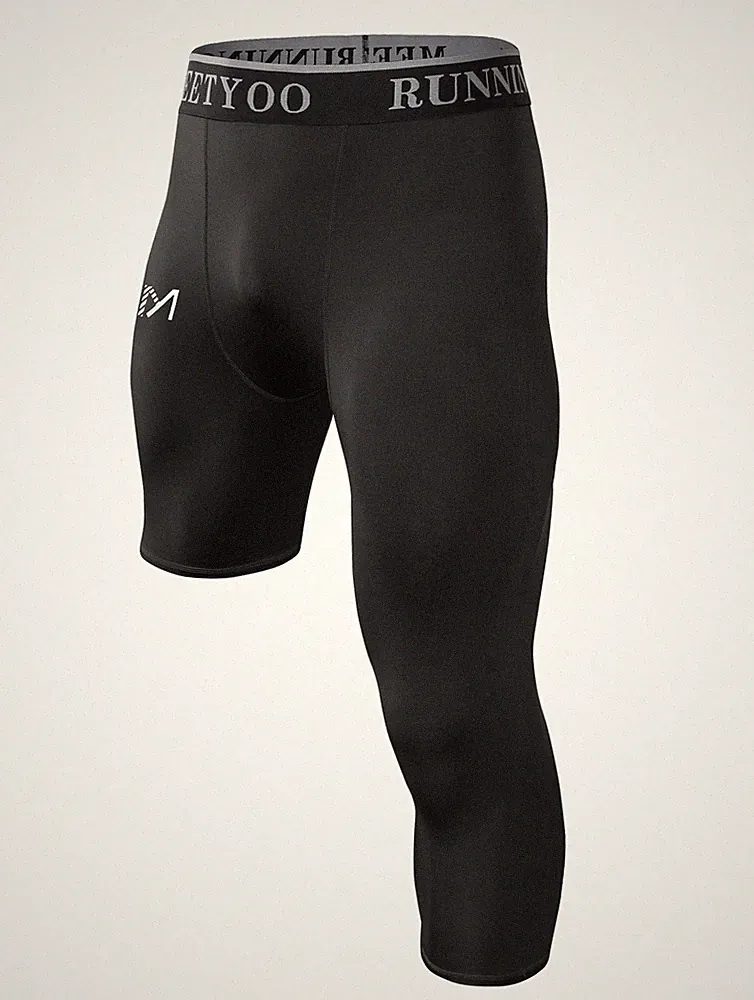 Herren 3/4 One Leg Kompression Strumpfhose Workout Leggings für Basketball