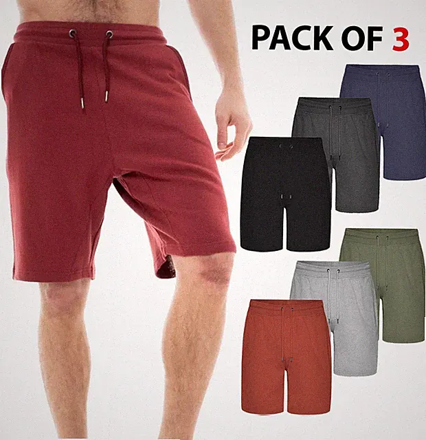 Herren 3er Pack Stretch Fleece Shorts Gummizug Jogginghose Hosen Freizeit Arbeit
