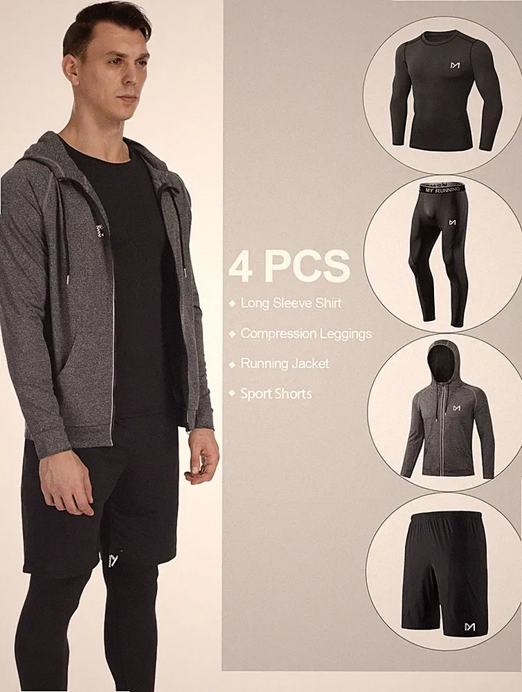Herren 4-Teiler Sportanzug Jogginganzug Laufhose Funktionsshirt Sweatshirt Sport