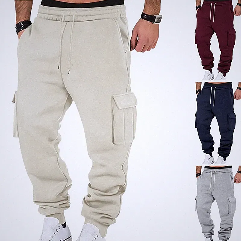 Herren Arbeitshose mit Multi Taschen Lange Kordelzug Hose Jogginghose Freizeit