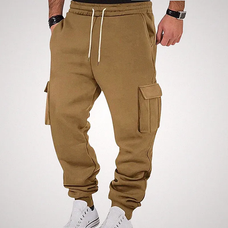 Herren Arbeitshose mit Multi Taschen Lange Kordelzug Hose Jogginghose Freizeit