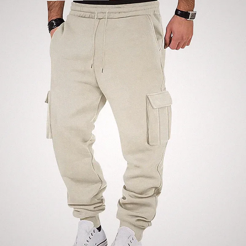 Herren Arbeitshosen Sport Freizeit Lange Hosen Multi-Taschen Kordelzug Cargohose