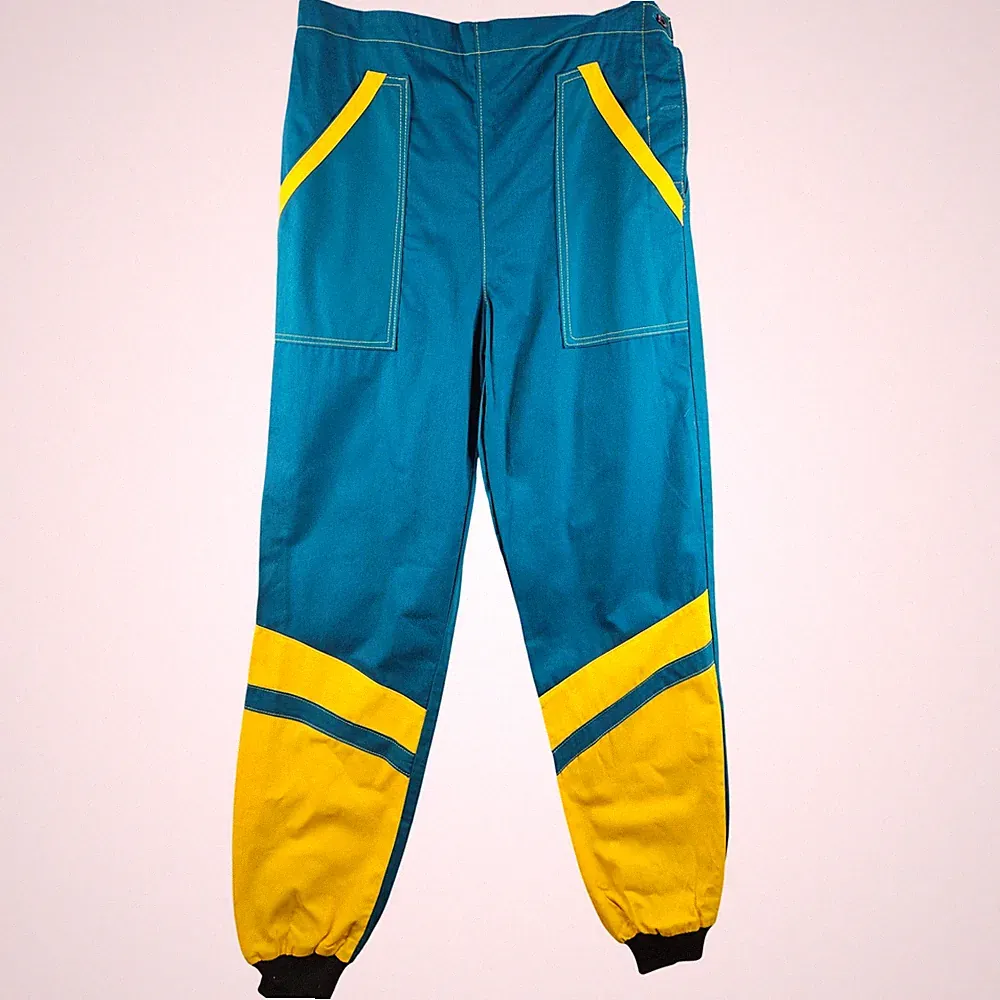 Herren Arbeitsschutzhose grün gelb Colourblock Bündchen Übergröße W34 L34