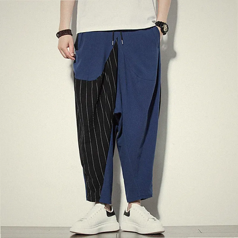 Herren Asymmetrische Gestreifte Harem Jogginghose Tapered Bequeme Bündchen