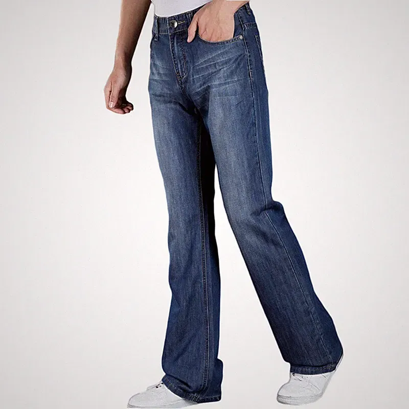 Herren Ausgestellt Palazzo Hose Glocke Jeans Hosen Bootcut Locker Freizeit Blau