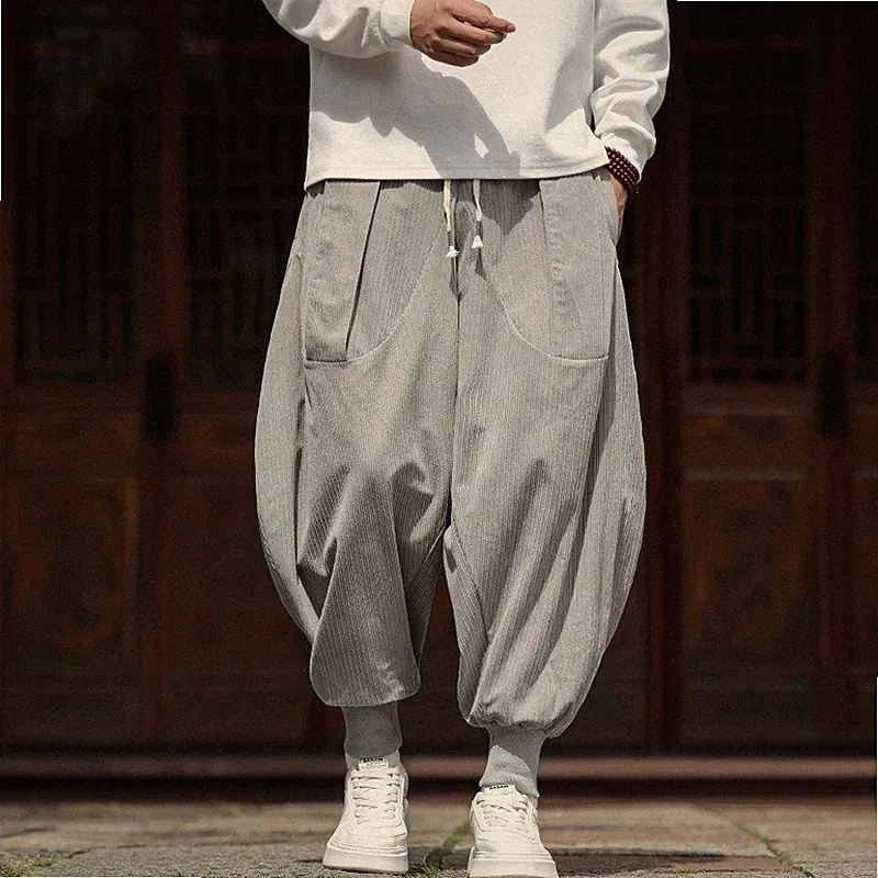 Herren Baggy Harem-Hose,weites Bein,tiefer Schritt,lässige Jogginghose Bündchen