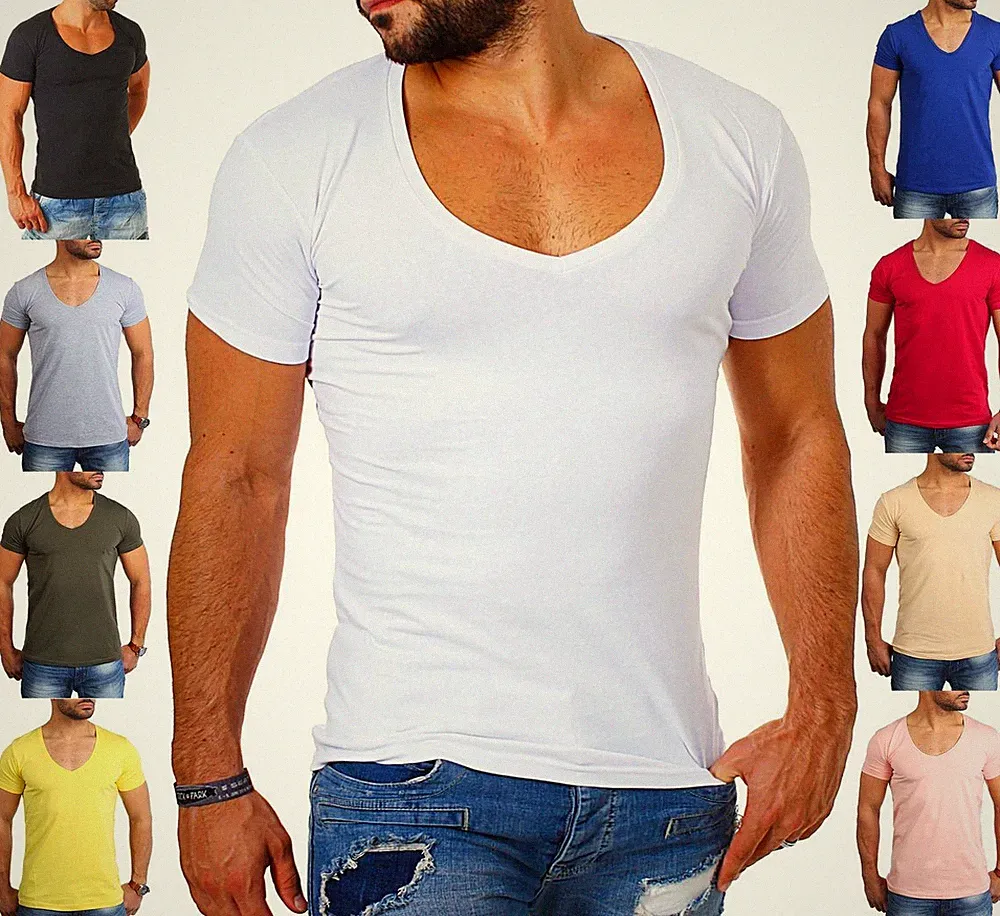 Herren basic T-Shirt Young & Rich extra tiefer V-Ausschnitt slimfit stretch 1315
