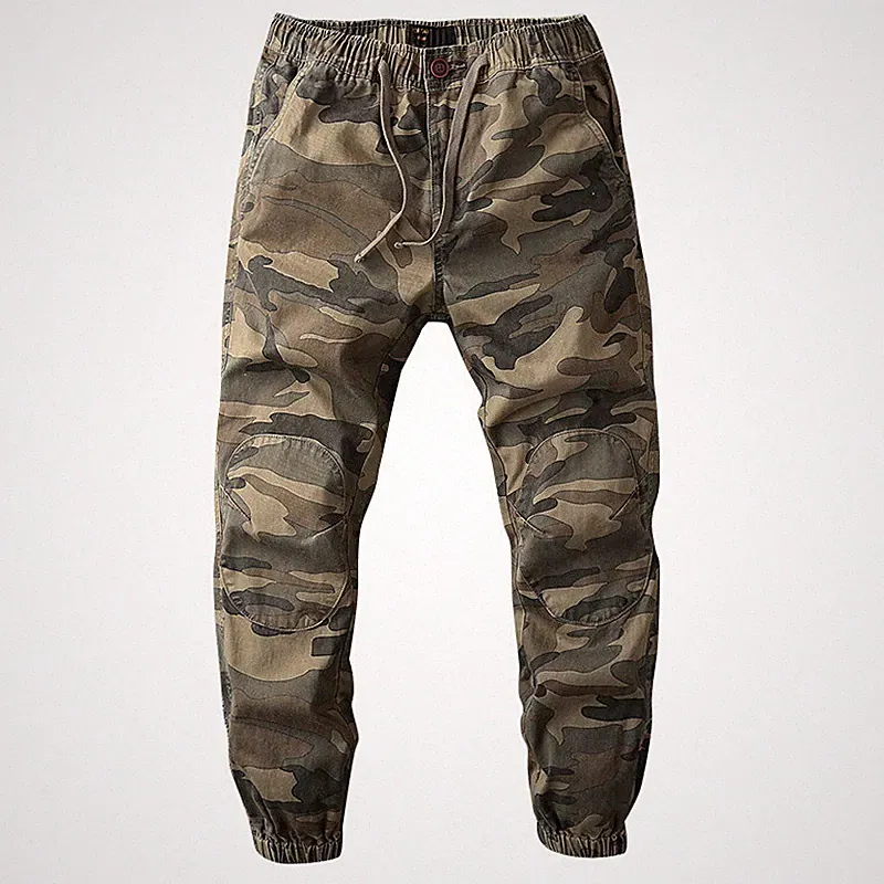 Herren Baumwolle Cargohose Konisch Tarnung Militär Jogginghose Gummibund Casual