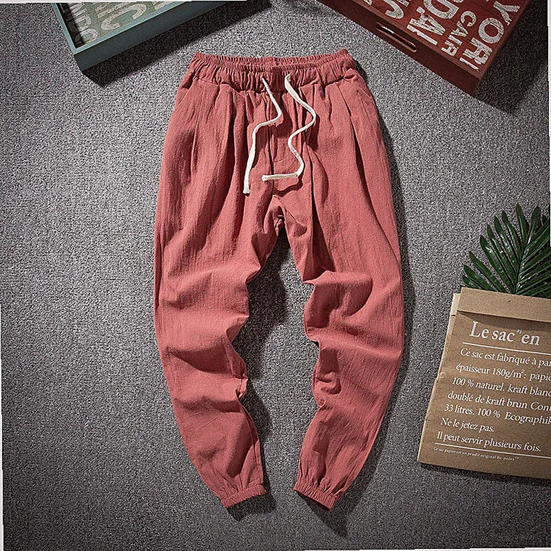 Herren Baumwolle Hose Baggy Harem - Schnürer Gummibund Locker Freizeit