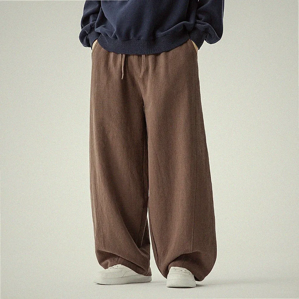 Herren Baumwolle Leinen Baggy Hose Gummibund Chinesisch Kung Fu Weites Bein Hose