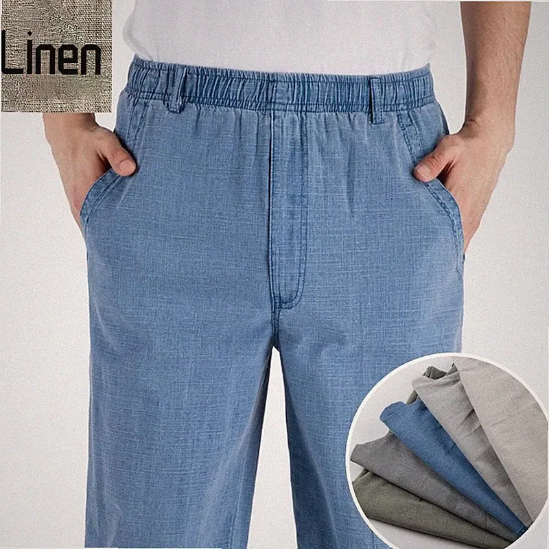 Herren Baumwolle Leinen Hohe Taille Hose Gerade Hose Locker Jogginghose Summer