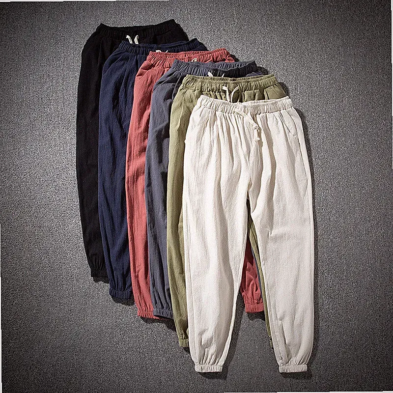 Herren Baumwolle Leinen Hose Baggy Hose Harem Schnürer Gummibund Locker Freizeit