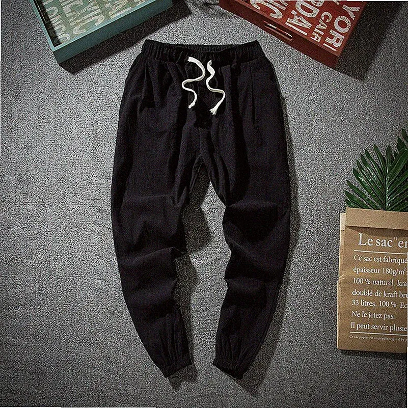 Herren Baumwolle Leinen Hose Baggy Hose Harem Stil Gummibund Locker Freizeit