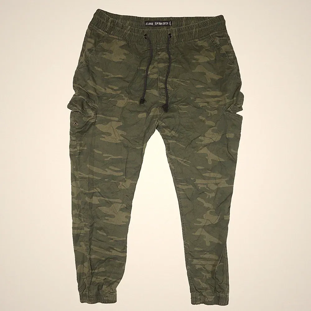 Herren Baumwollmischung Grün Entspannt Camouflage Kordelzug Jogginghose W40 L27