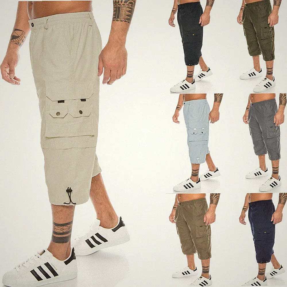 Herren Bermuda Shorts Cargo Cargohose kurz 3/4 kurze Hose Dehnbund Knielang