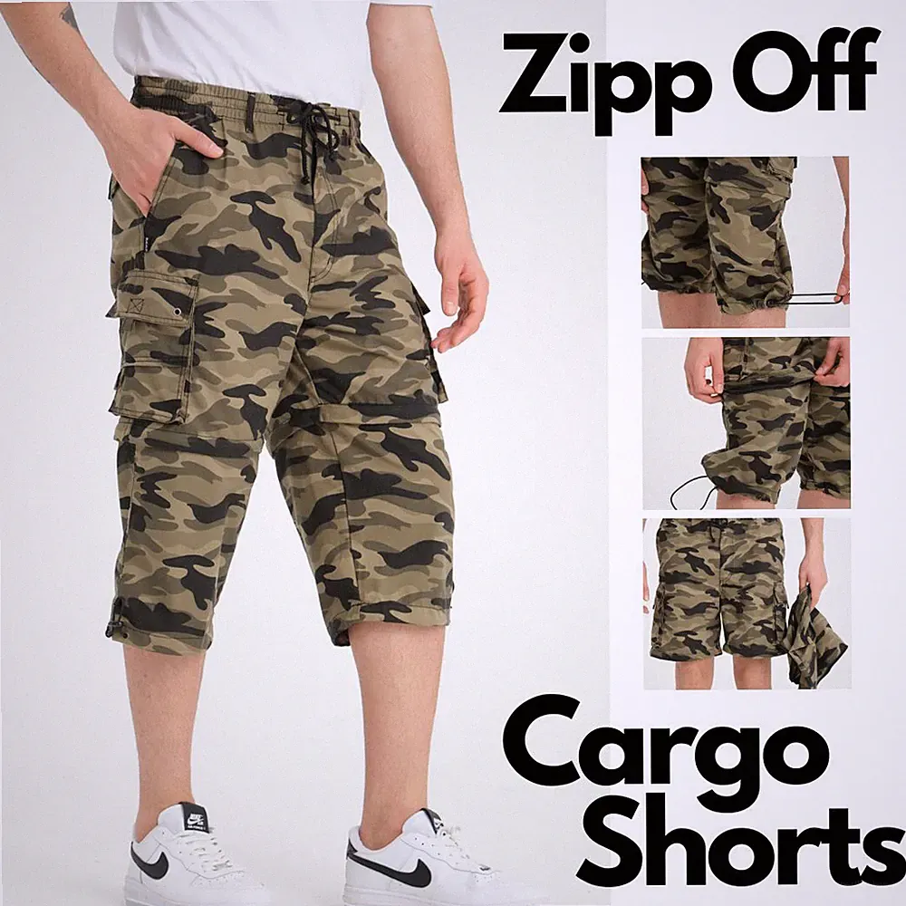 Herren Bermuda Shorts Cargo Cargohose kurz 3/4 kurze Hose Dehnbund Zip-Off Capri