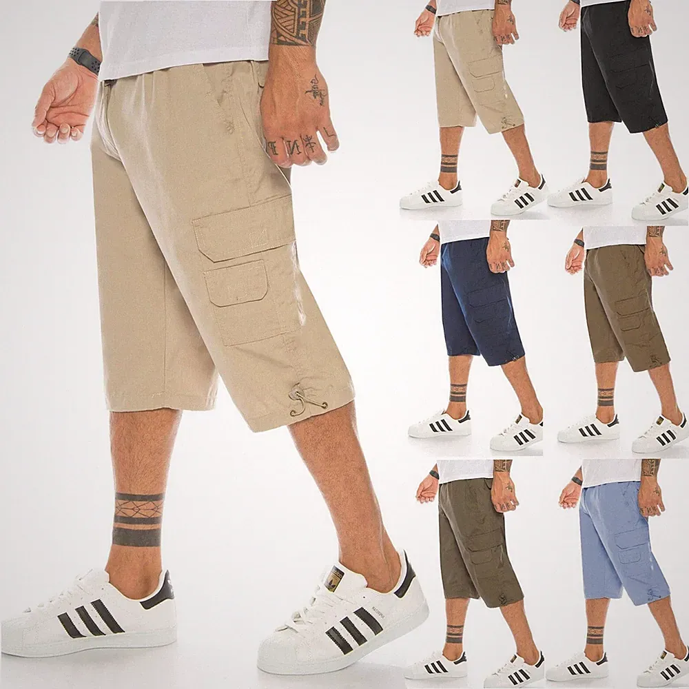 Herren Bermuda Shorts Cargo Cargohose kurz 3/4 kurze Hose knielang Dehnbund