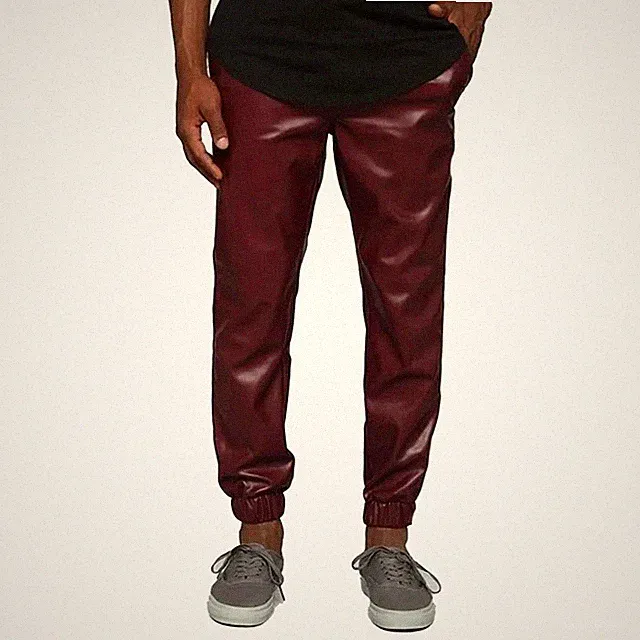 Herren Bordeauxrote Lammleder Sweatpants Jogginghose mit Reißverschluss