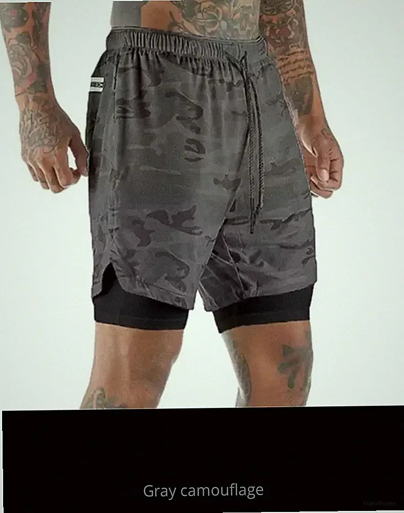Herren Camouflage 2 in 1 Kurzehose Sports Freizeit Sommer Jogginghose