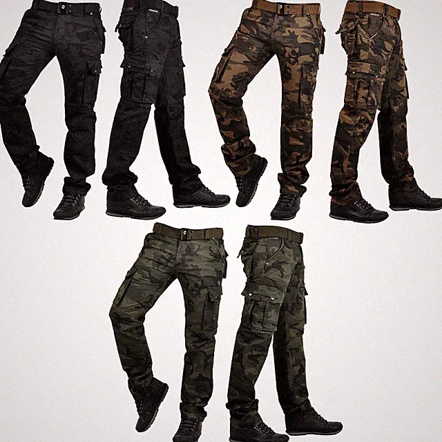 Herren Camouflage Army Hose Freizeit Baumwoll Pants Cargohose mit Gürtel IT096