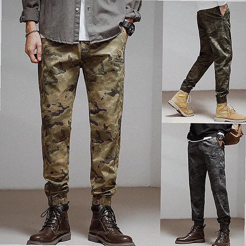 Herren Camouflage Cargo Jogginghose Slim Tapered Elastischer Bund Baumwoll-Mix