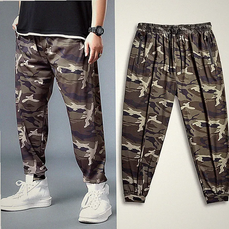 Herren Camouflage Ice Silk Jogginghose Trainingshose Stretch Plus Size Locker