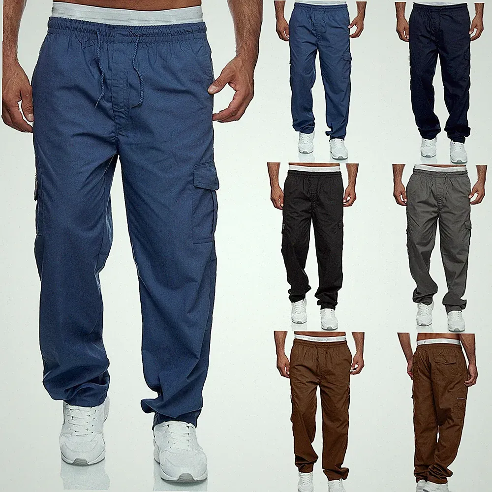 Herren Cargo Combat Arbeitshose Gummizug Tasche Jogger Haremshose Jogging