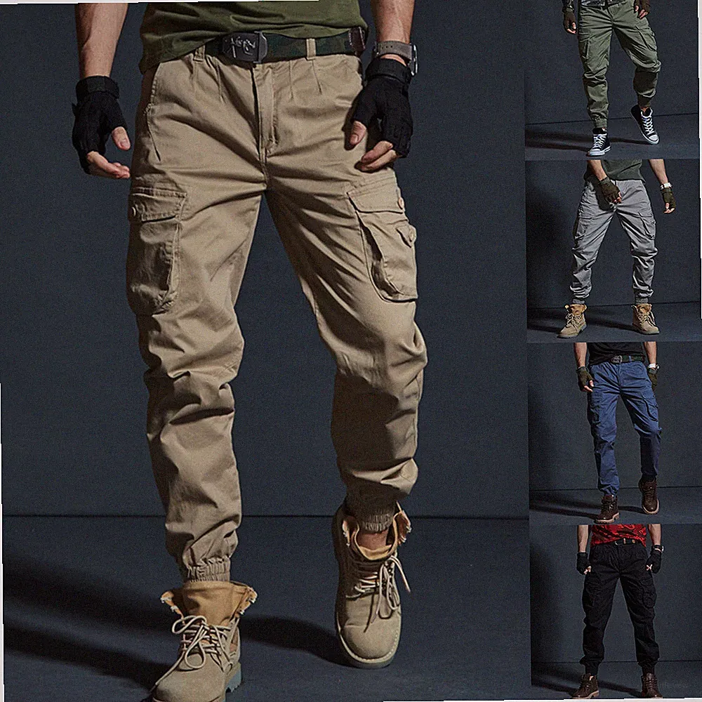 Herren Cargo Combat Hose Multi-Taschen Konisch Khakihosen Slim Jogginghose