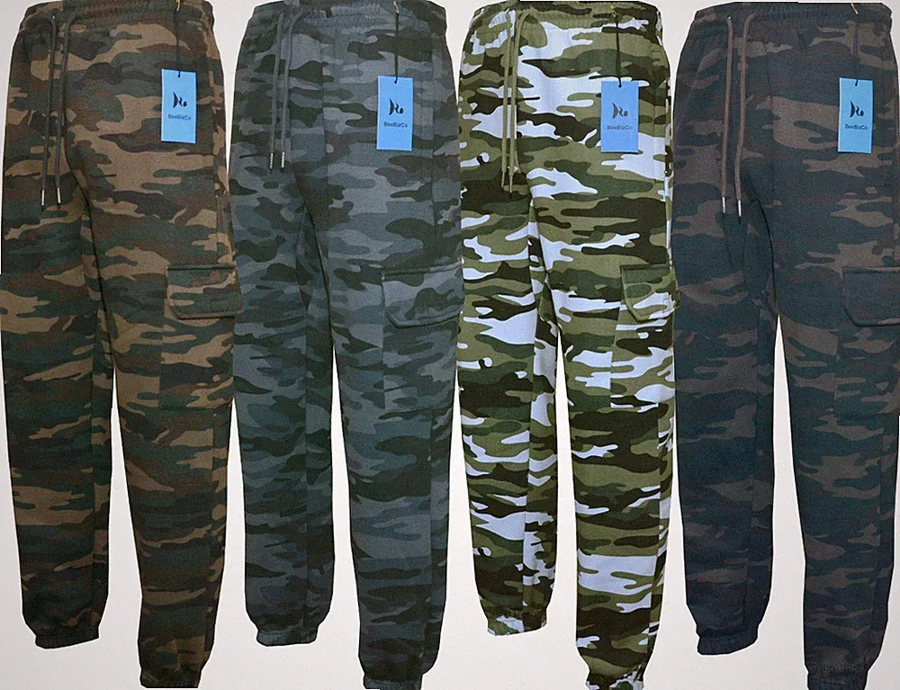 Herren Cargo Combat Jogginghose Camouflage Hose mit Reißverschlusstaschen M-3XL von Beebizco