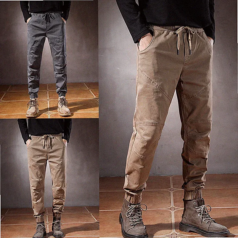 Herren Cargo Combat Jogginghose mit Kordel Tapered Slim Baumwollmix