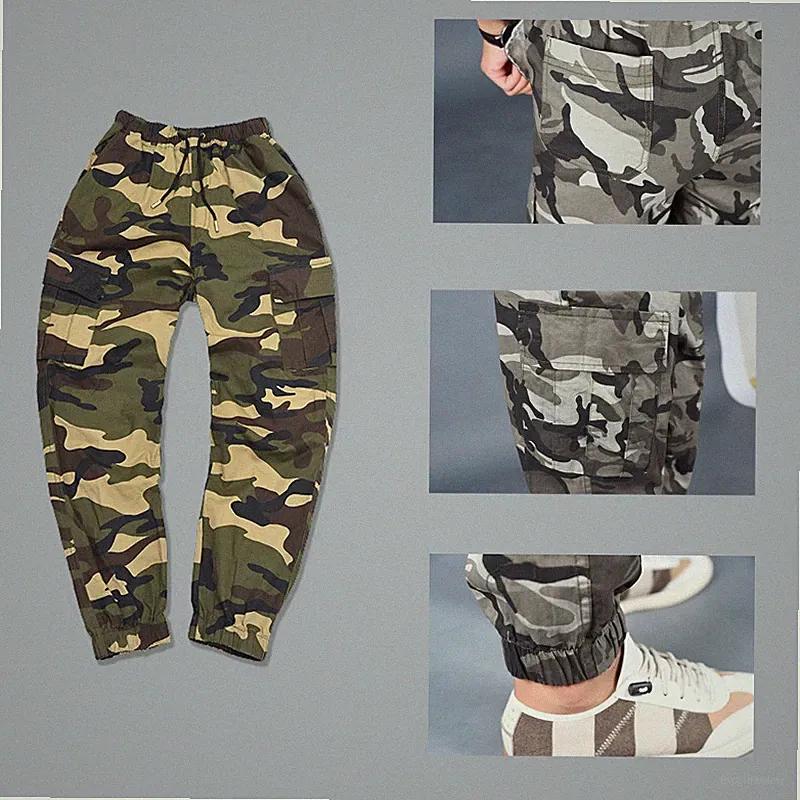 Herren Cargo Combat Tarnfarbe Hose Elastisch Jogginghosen Joggen Seitentaschen