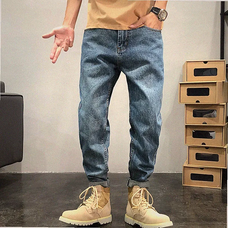 Herren Cargo Denim Hose Jeans Konisch Jogginghose Freizeit Hip Hop Arbeit Blau