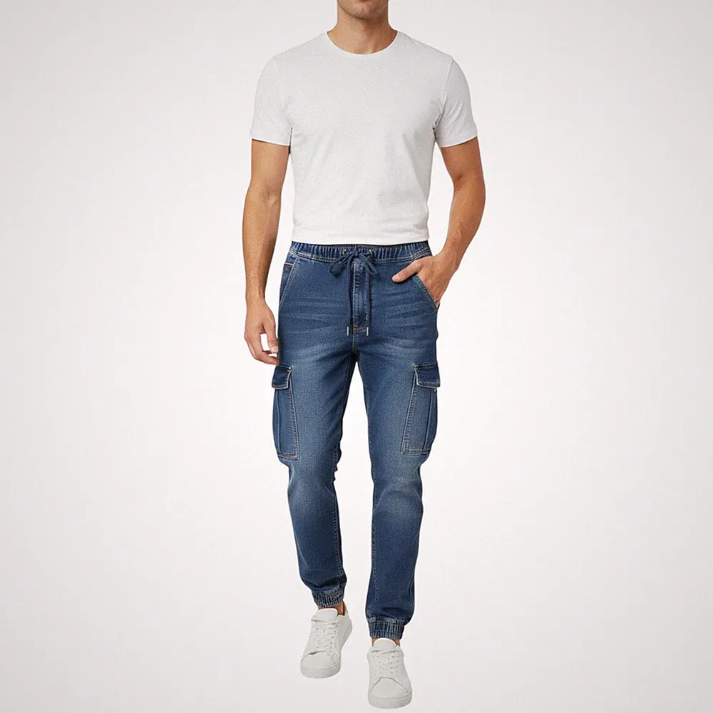 Herren Cargo Denim Jeans Regular Fit Jogginghose Freizeithose Stretch...