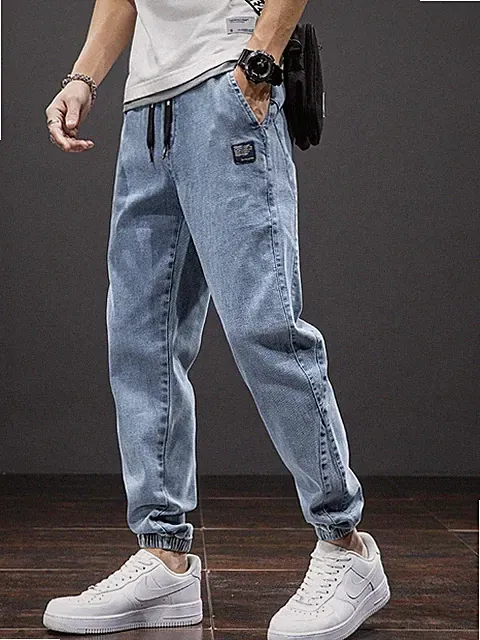 Herren Cargo Denim Jogger Jeans Baggy Harem Streetwear Übergröße Hose