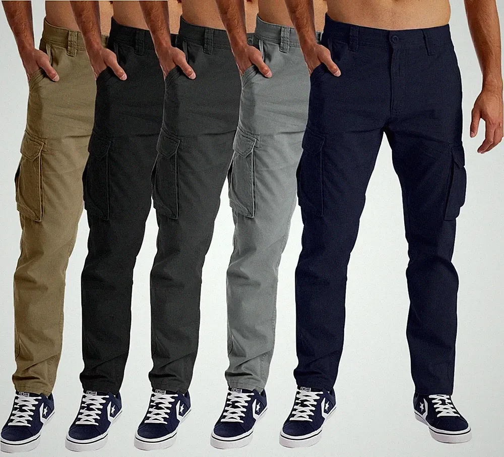 Herren Cargo Hose 6 Taschen 100% Baumwolle Freizeithose Loose Fit Arbeitshose