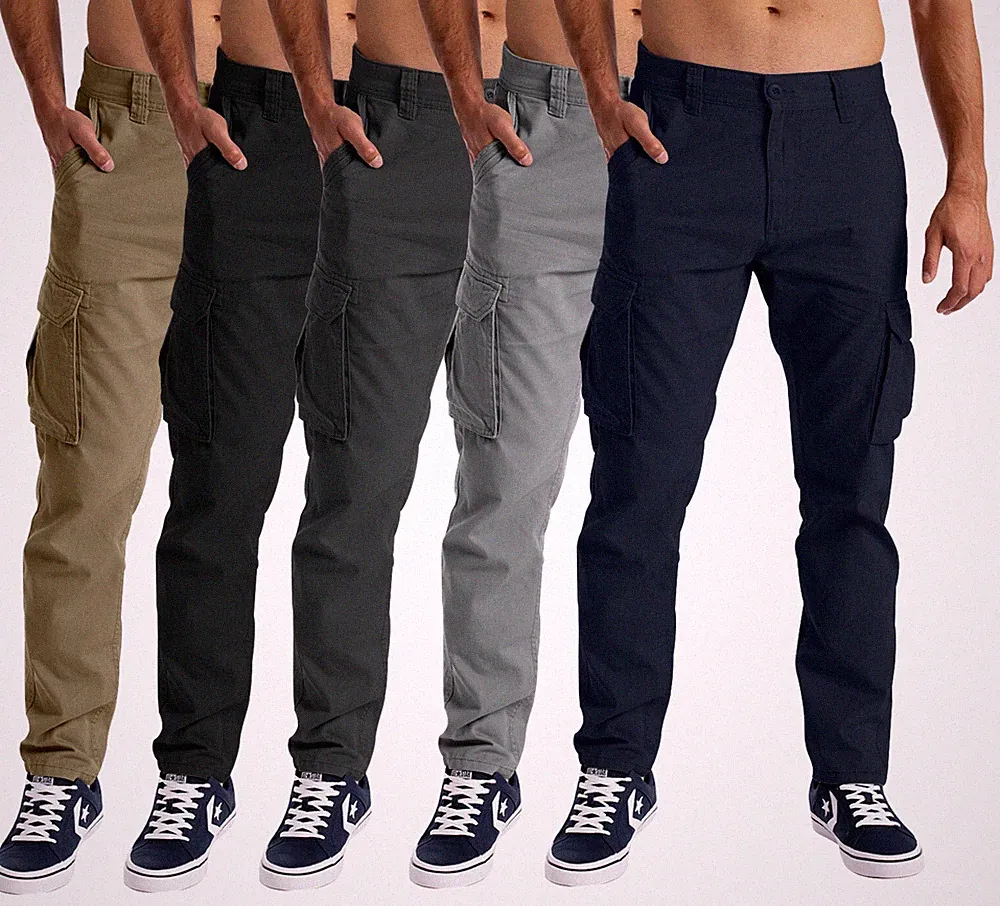 Herren Cargo Hose 6 Taschen 100% Baumwolle Freizeithose Loose Fit Arbeitshose