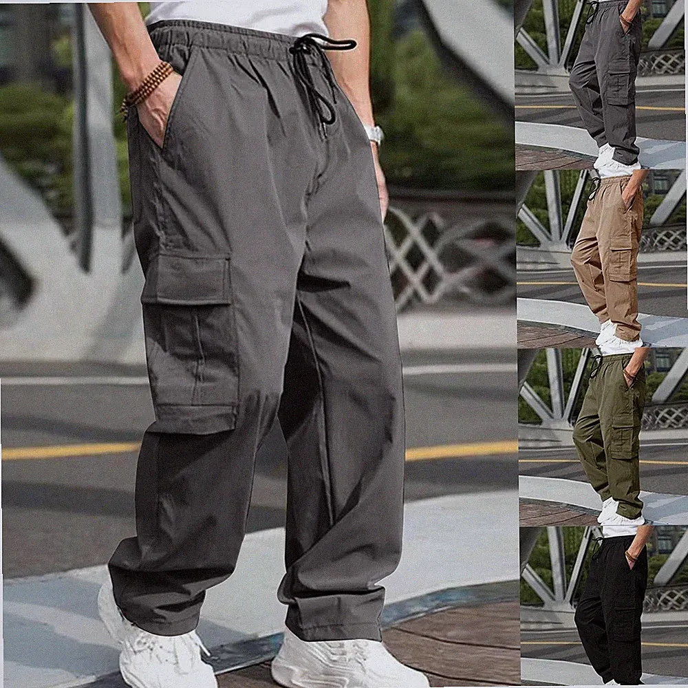 Herren Cargo Hose Jogginghose Freizeithose Sweatpants Arbeitshose Schwarz Grau M