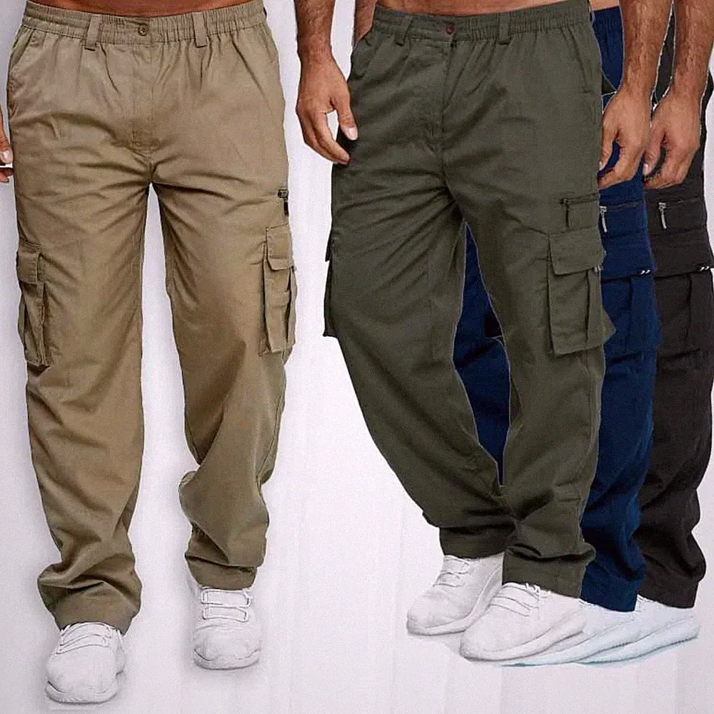 Herren Cargo Hose Outdoor Robust bequem mit großen Taschen Dehnbund Hosen