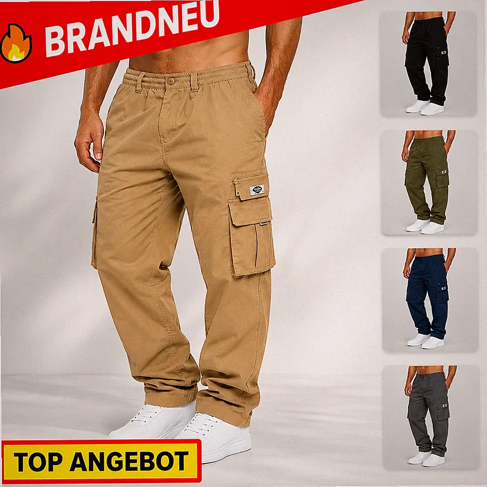 Herren Cargo Hose Outdoor Robust bequem mit großen Taschen Dehnbund Hosen