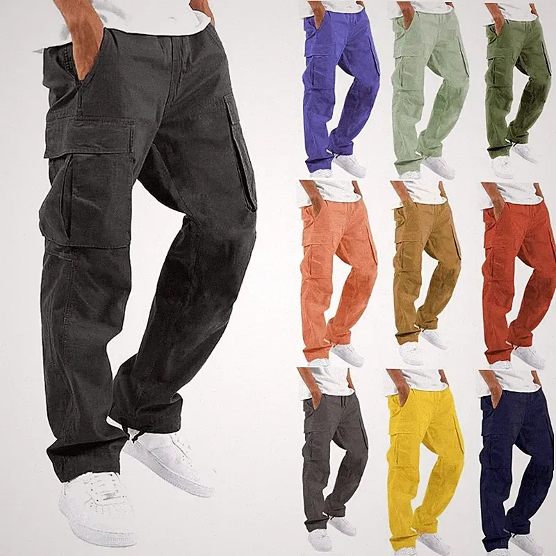 Herren Cargo Hose Stoffhose Taschen Dehnbund Freizeit Arbeitshose Cargohose