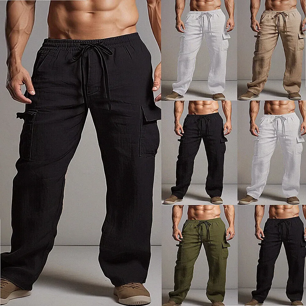 Herren Cargo Hose Strandhose Sommer Cargohose Sporthose Arbeitshose Jogginghose