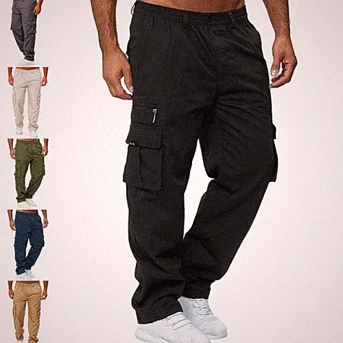 Herren Cargo Hosen Jogginghose Lange Arbeitshose mit Multi Taschen Freizeithose