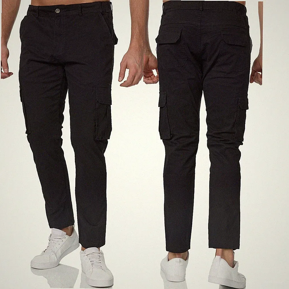 Herren Cargo Jogger Chino Stretch Hose Jogging Sweatpants Sweathose Gra Schwarz