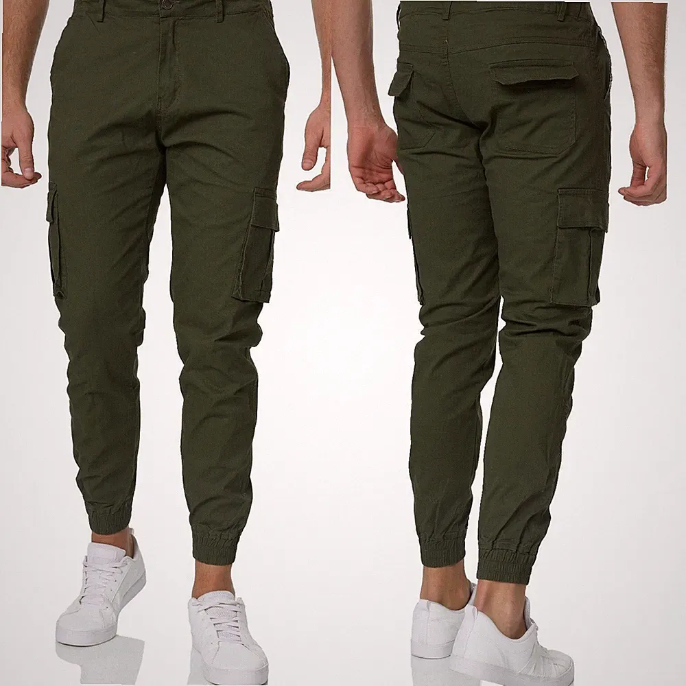 Herren Cargo Jogger Chino Stretch Hose Jogging Sweatpants Sweathose NEU Schwarz