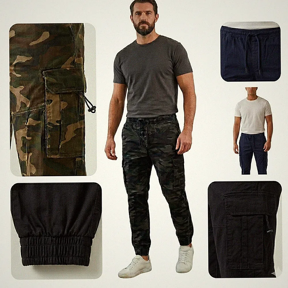 Herren Cargo Jogginghose Camouflage Hose Normale Passform Zum Selbermachen...