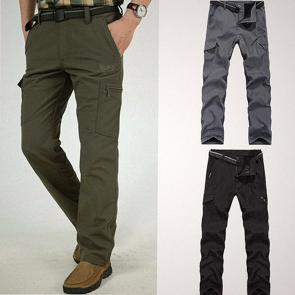 Herren Cargo Jogginghose Fleece Thermisch Warm Mit Taschen Gerade